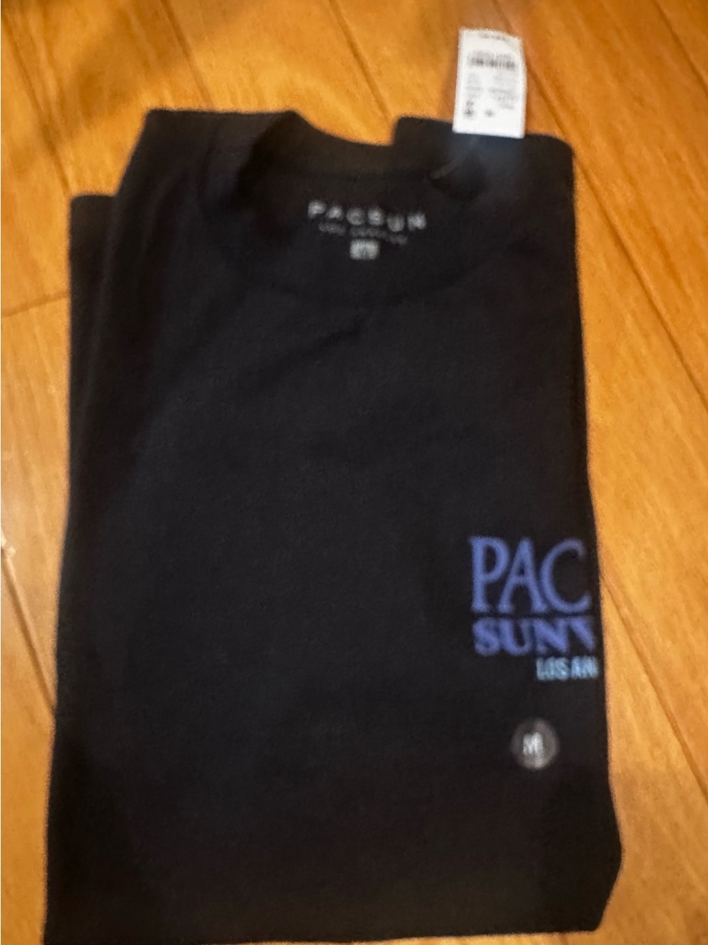 PacSun Black Tee with Blue 'Pacific sunwear' Chest Logo - Men's